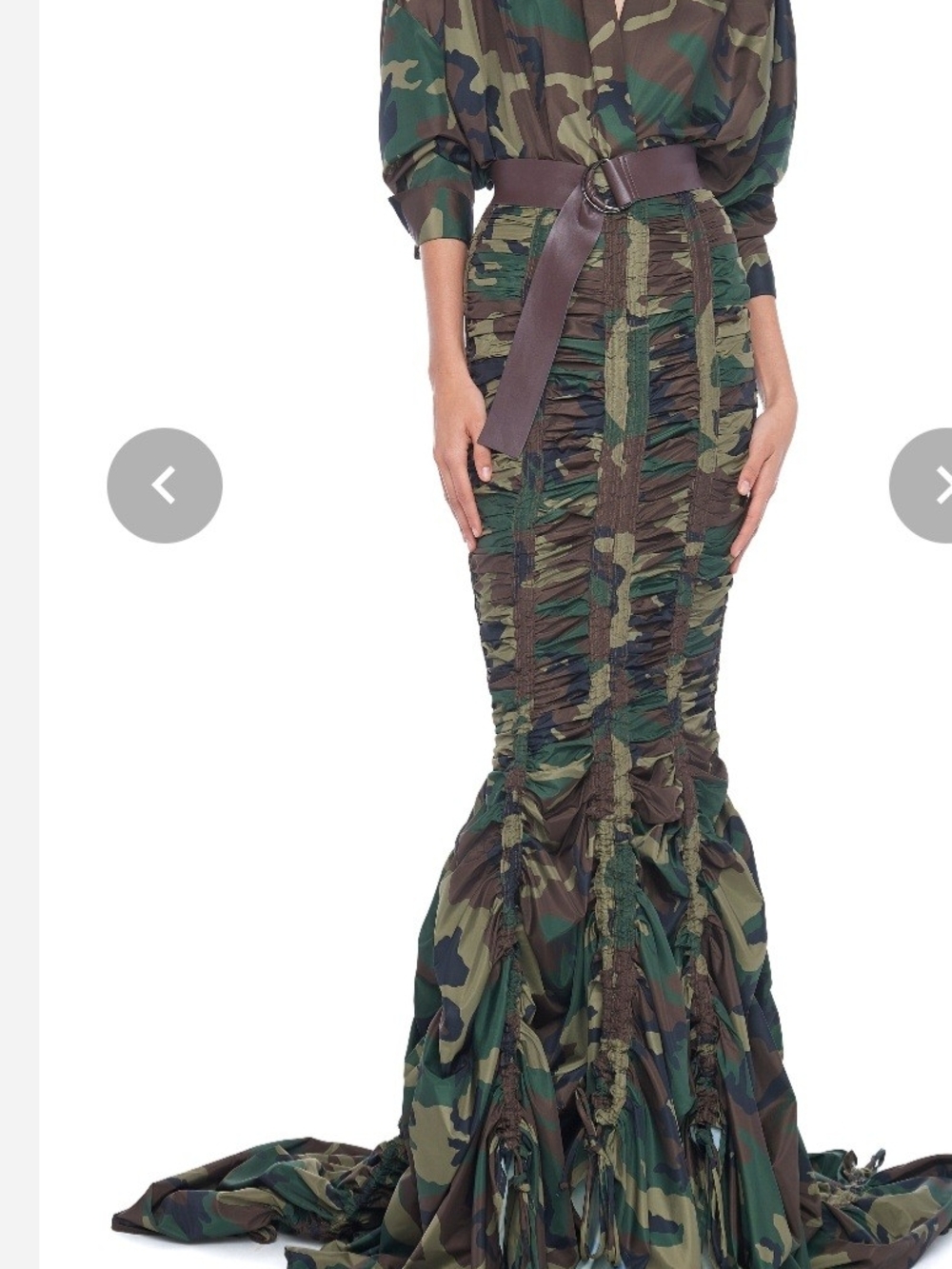 Norma Kamali Green Camo Ruched Mermaid Maxi Skirt